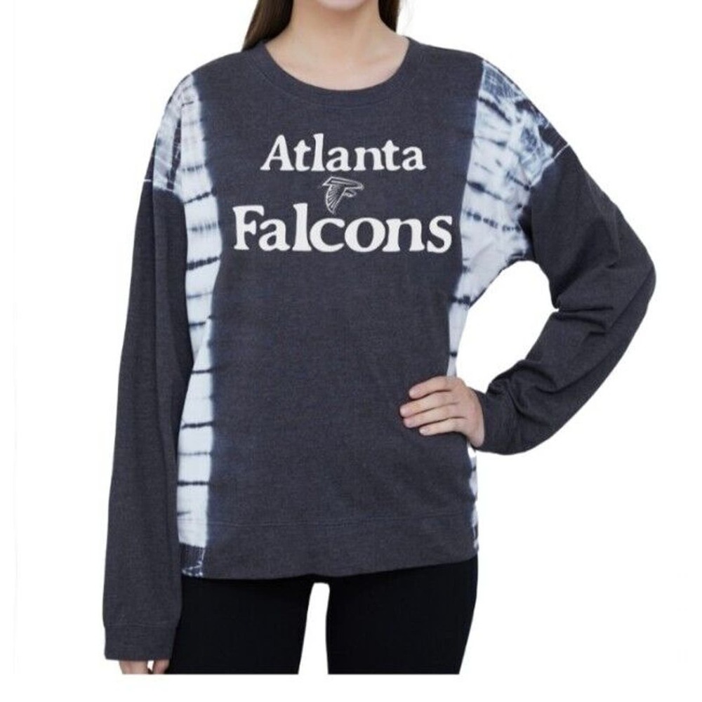 Atlanta Falcons Gray White Tie-Dye Long-Sleeve Terry T-Shirt Women's Medium New